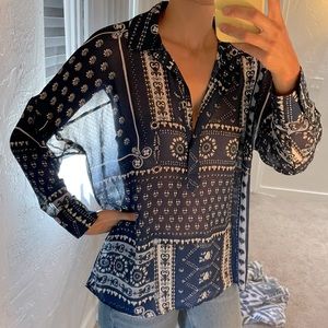 Zara blouse - Blue with white pattern Size S